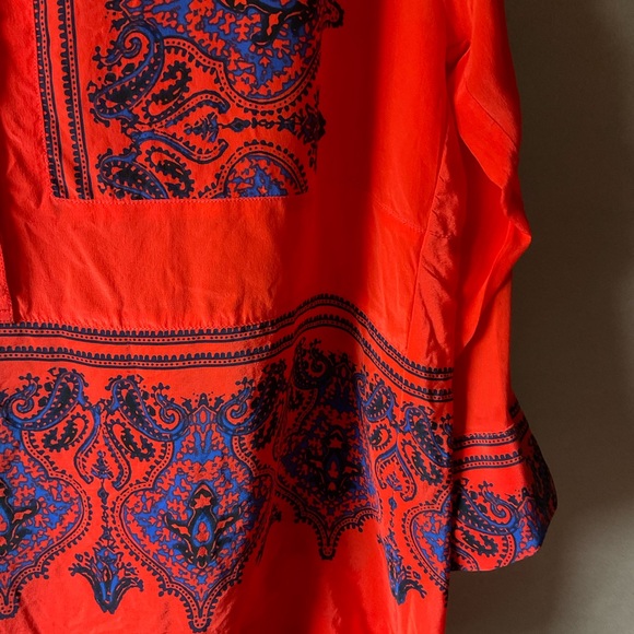 J. Crew Red Graphic Tunic with Mandarin Collar. Silk. Size L - Picture 5 of 9
